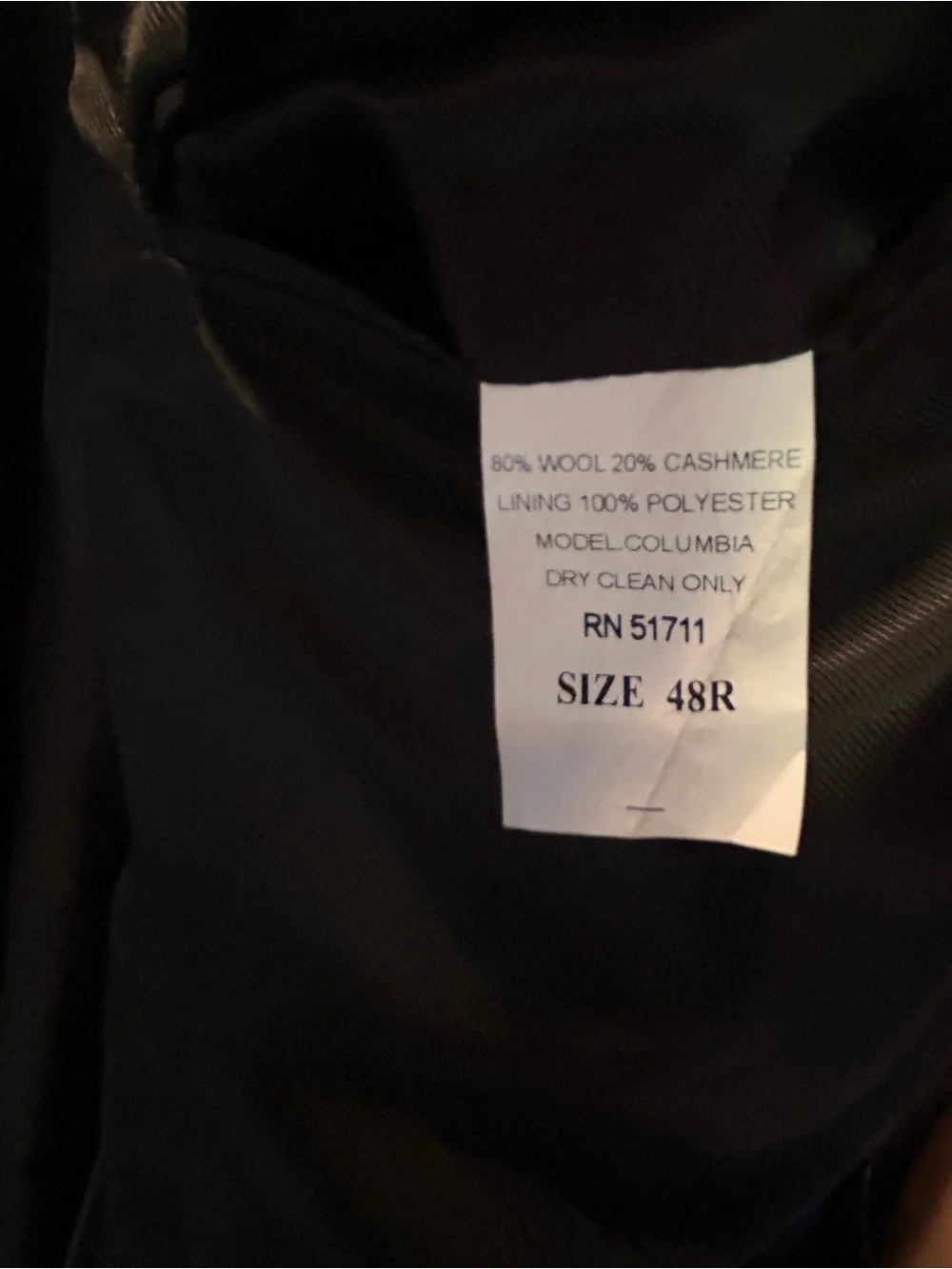 Lauren Ralph Lauren Columbia wool cashmere men’s 48R black topcoat/trenchcoat